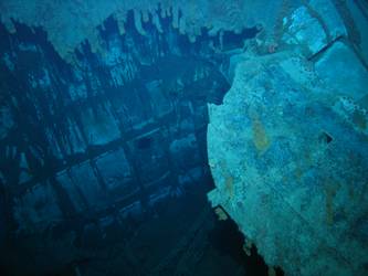 Damage to aft end of inverted bow